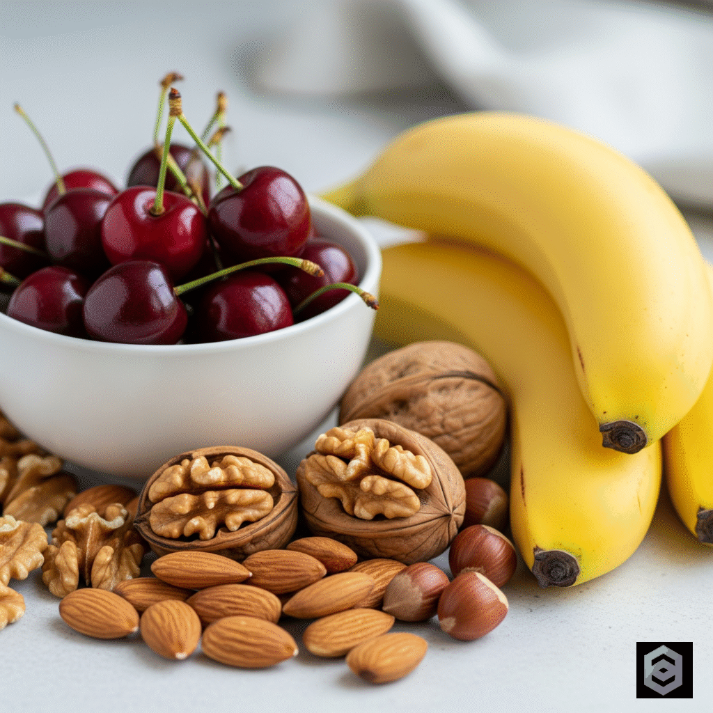 Корисні продукти для здорового сну - горіхи, банани, вишні