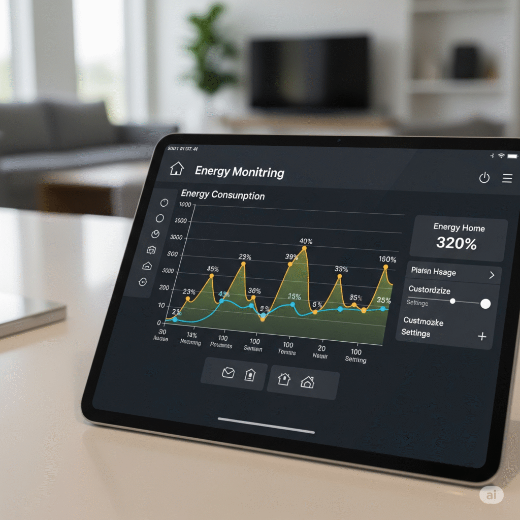 Графік енергоспоживання на екрані планшета - моніторинг Smart Home