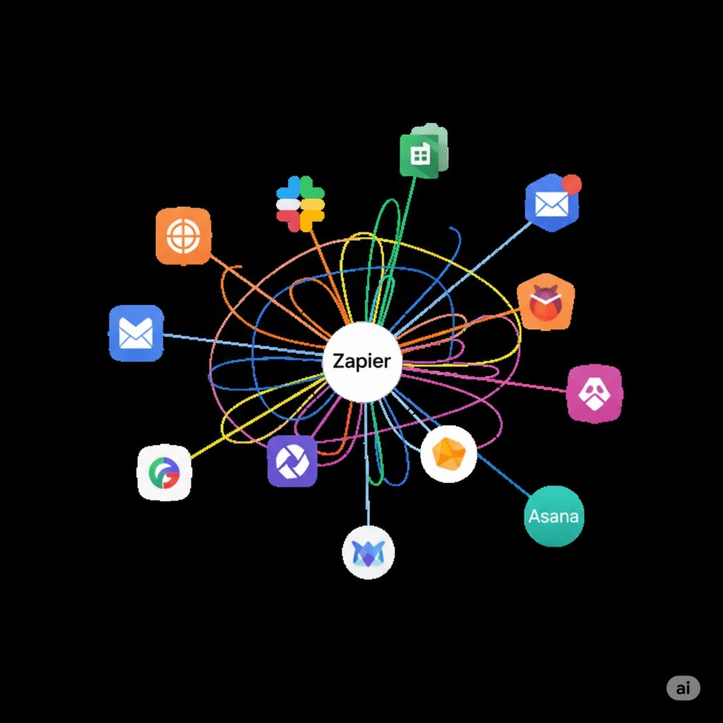 Схема интеграции различных программ продуктивности через Zapier - Автоматизация рабочих процессов