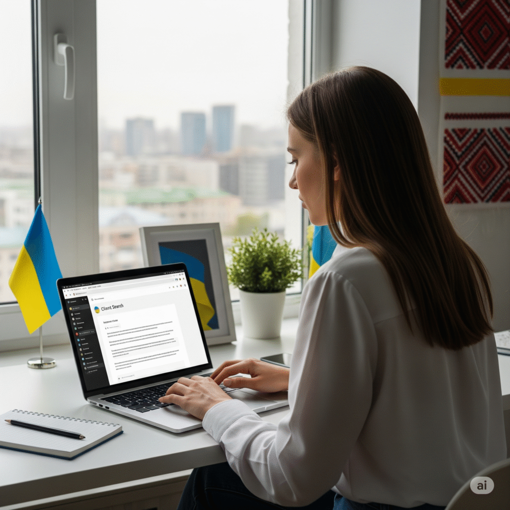 Український фрілансер працює за ноутбуком - Пошук клієнтів