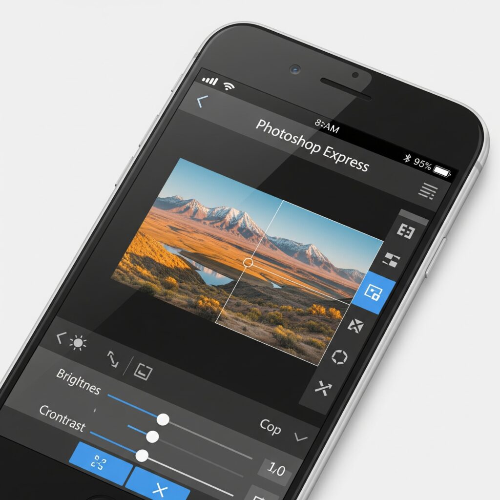 Мобільний інтерфейс Adobe Photoshop Express на смартфоні