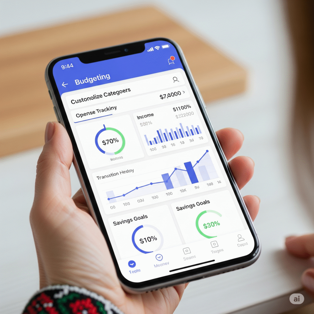 Мобільний додаток для управління бюджетом на екрані смартфона - Фінансове планування
